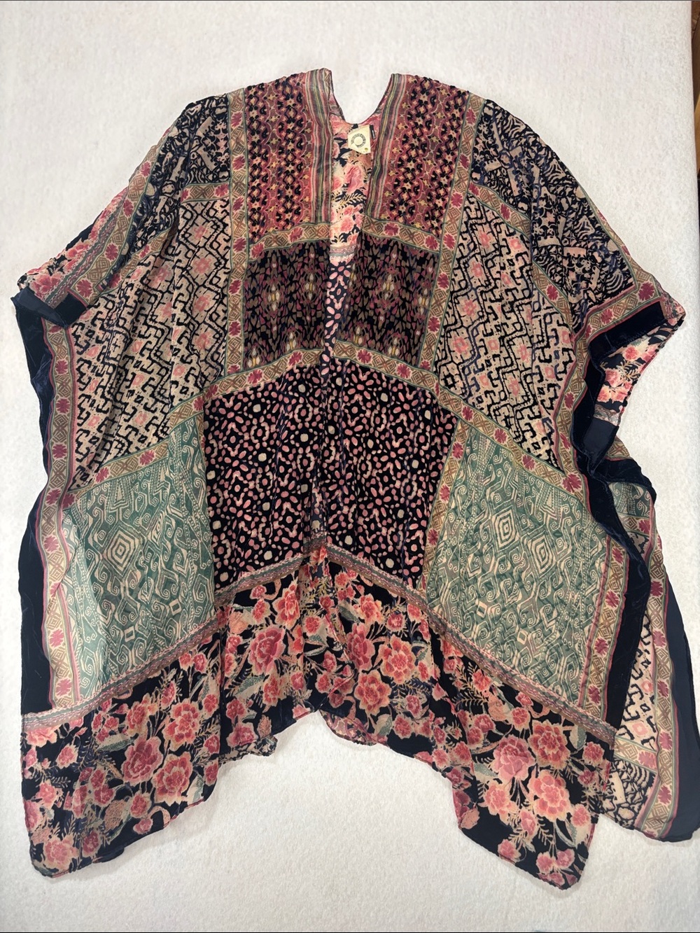 Anthropologie AKEMI & KIN Burnout Velvet Bohemian Floral Sheer Kimono Frida O/S